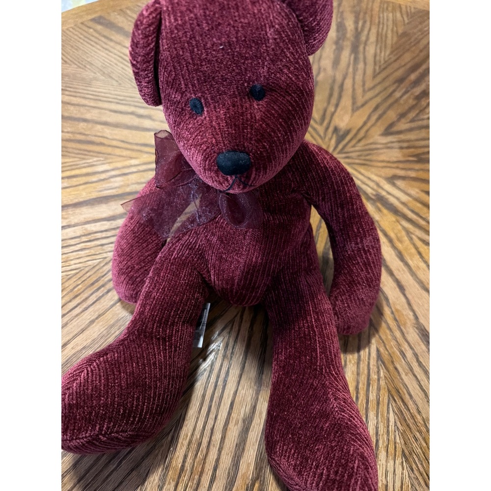 Pier 1 Imports Burgundy Corduroy Teddy Bear Plush Ribbed Maroon Stuffed Animal